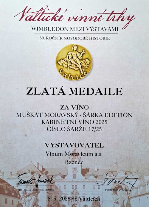 Muškát moravský 2025 - Šárka edition, kabinetní víno